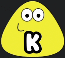 a yellow cartoon character with the letter k on it 's mouth