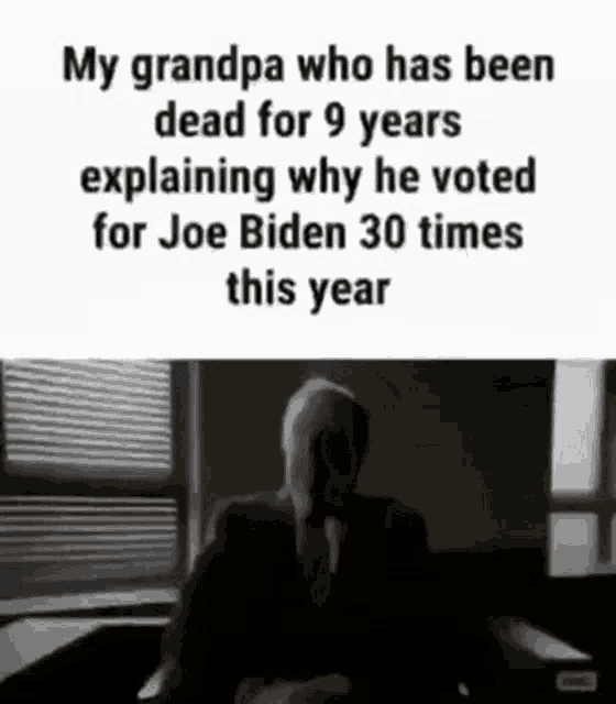 a man in a suit and tie is explaining why he voted for joe biden 30 times this year ..