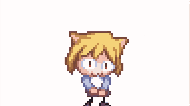 a pixel art drawing of a girl with yellow hair and cat ears