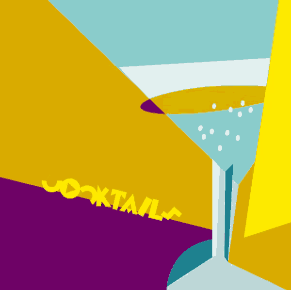 a colorful illustration of a martini glass with the word cocktails on it