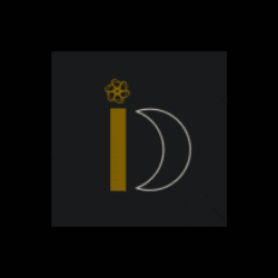 a letter i with a crescent moon and a flower on top of it