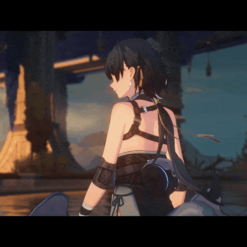 a girl with a ponytail is standing in front of a building in a video game
