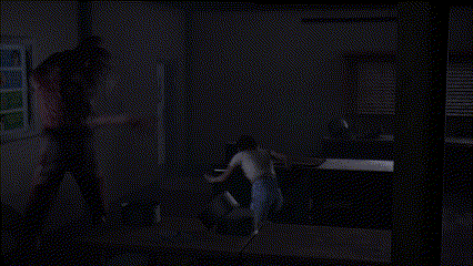 a silhouette of a person sitting in a dark room with a monster standing behind them