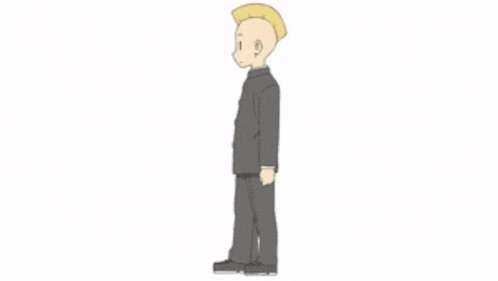 a cartoon character with a mohawk is standing in a suit .