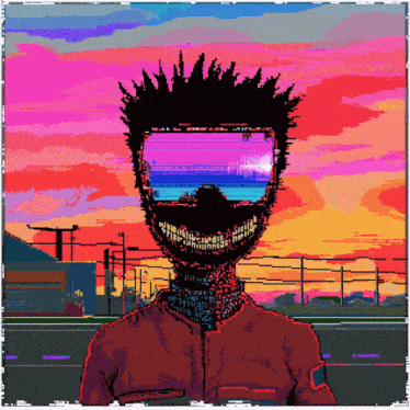 a pixel art of a man wearing a mask and sunglasses