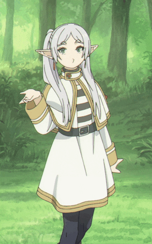 a drawing of a girl with white hair standing in a forest