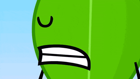 a close up of a green cartoon character with a big smile on his face