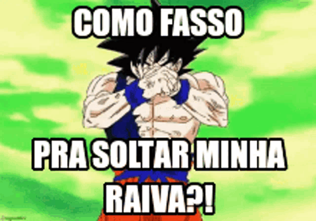 a picture of a dragon ball z character with a caption that says como fasso pra soltar minha raiva