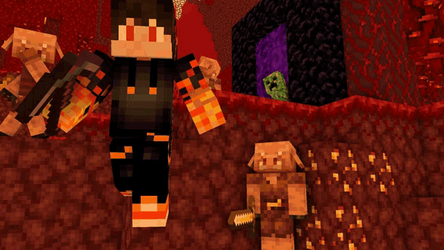 a minecraft character with a gun and a pig