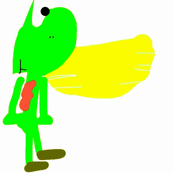 a cartoon frog with a yellow cape and a red tongue .