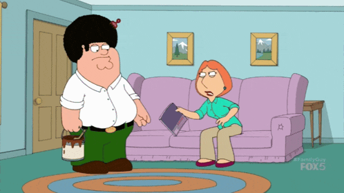 a cartoon of a man holding a bucket of paint standing next to a woman