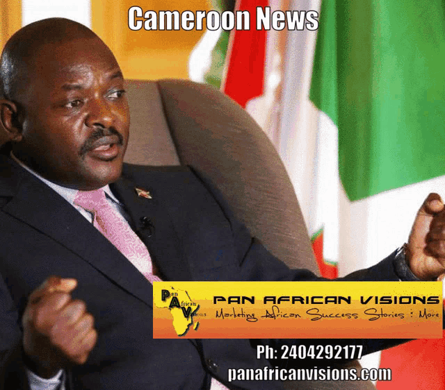 a man in a suit and tie is sitting in a chair with cameroon news written on the bottom