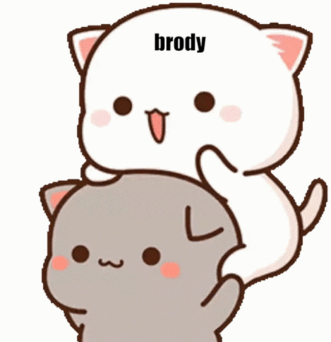 two cartoon cats are hugging each other with the words brody phil on them