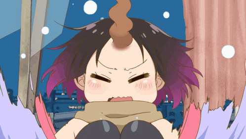 a girl with purple hair and a horn on her head