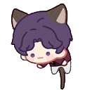 a cartoon character with purple hair and cat ears is laying down .
