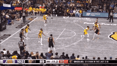 a basketball game being played between the lakers and the grizzlies