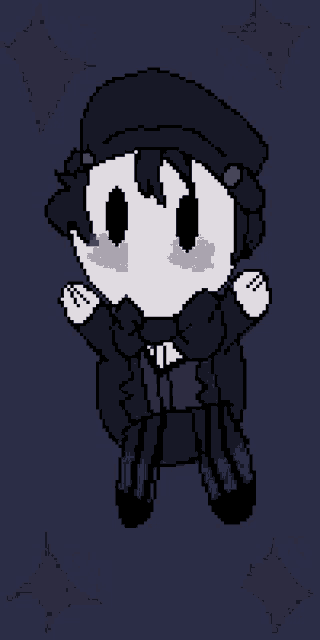 a pixel art drawing of a person with a hat