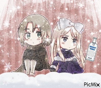 a picture of a boy and a girl with a bottle of absolut vodka