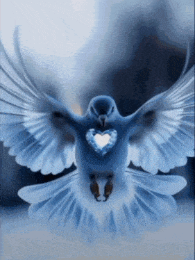 a bird with a heart in its beak is flying