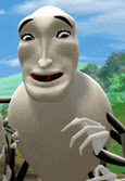 a close up of a cartoon character with a funny face