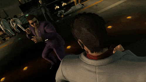 a man in a purple suit is falling into a hole in the ground