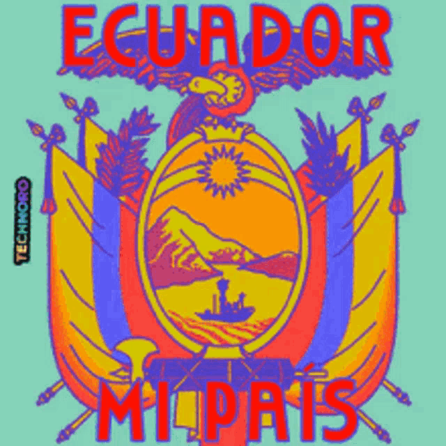 a colorful illustration of the coat of arms of ecuador with the words ecuador mil pais below it