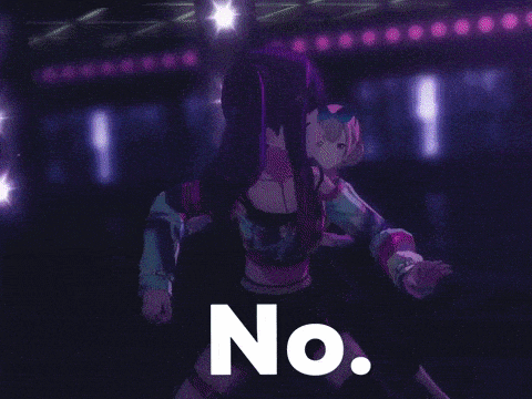 a group of anime characters are dancing on a stage and the word no is on the bottom of the image