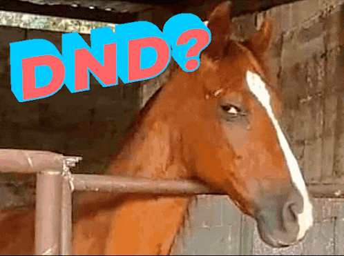 a horse behind a fence with the word dnd written above it