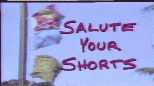 a sign that says salute your shorts with socks hanging on a pole