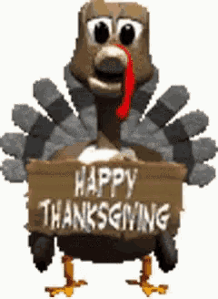 a turkey holding a wooden sign that says happy thanksgiving