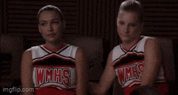two cheerleaders from wmhs are sitting next to each other .