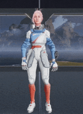 a woman in a futuristic outfit with the word drift on her chest