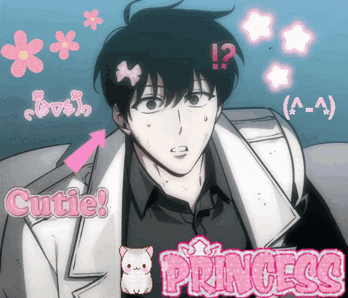 a picture of a boy with the words cutie and princess written on it