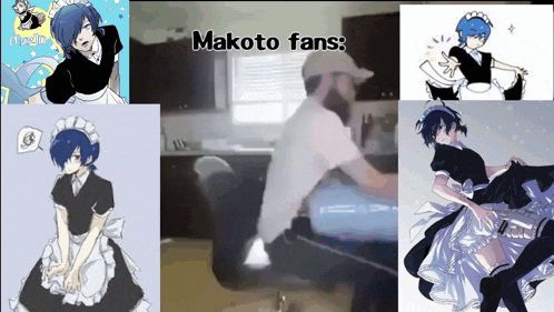 a man in a maid outfit is shown in a collage of images