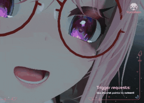 a girl with pink hair has a ring around her neck and the words trigger requests on the bottom