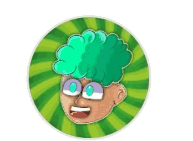 a cartoon character with green hair and glasses