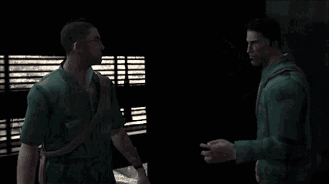two men standing next to each other with the words it 's a manhunt on the bottom right