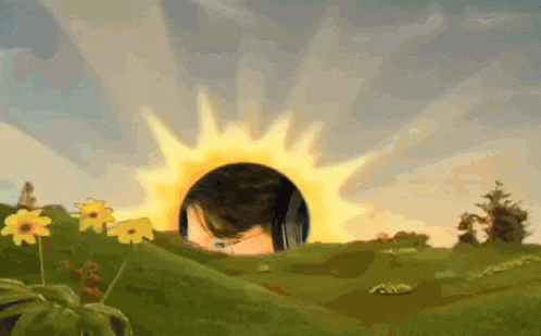 the sun is shining through a hole in a grassy field