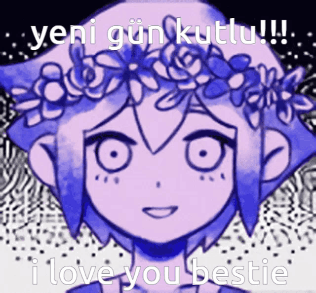 a picture of a girl with a flower crown on her head that says " i love you bestie "