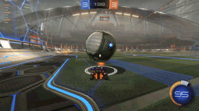 a rocket league game is being played and the time is 1:58