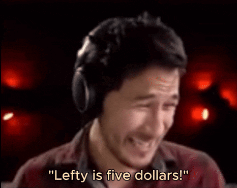 a man wearing headphones is saying " lefty is five dollars " .