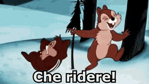 a cartoon of chip and dale laughing in the snow