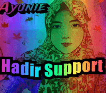a picture of a woman wearing a hijab with the words ayunie hadir support below her