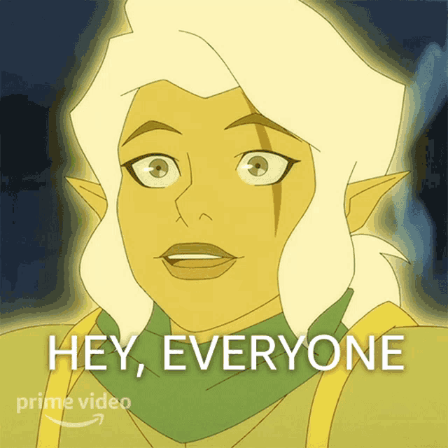 a picture of a cartoon character with the words hey everyone on the bottom