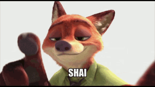 a cartoon fox with the word shai written on it