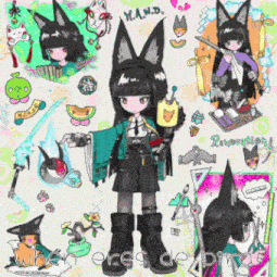a drawing of a girl with a fox ear and the words m.a.n.d.