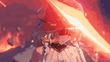 a girl with braids is holding a sword with the number 2914 on it .