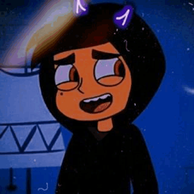 a cartoon character with horns on his head and a black hoodie .