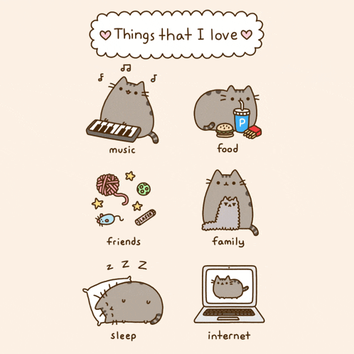 a drawing of a cat with the words things that i love on top