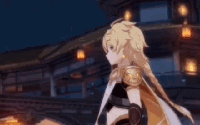 a young boy with blonde hair and red eyes is standing next to a girl in a video game .